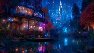 Ambient Cyberpunk - Rainy Neon Lakehouse Sanctuary | Immersive Rainy Soundscape for Deep Sleep | 4k