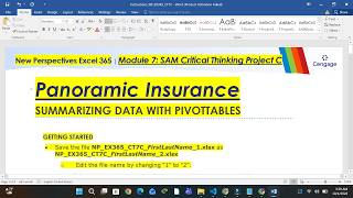 SAM Critical Thinking Project C Excel 365 Module 7 | Panoramic Insurance