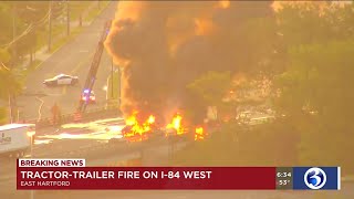 VIDEO: Crash involving tractor trailer, school bus closes I-84