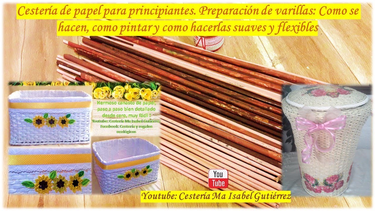Cestería de papel Principiantes. Preparamos varillas, como pintarlas y hacerlas flexibles