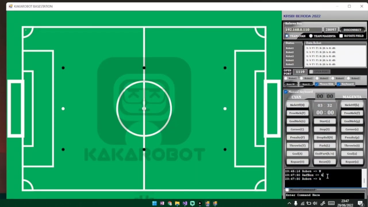 Cara Koneksi BaseStation Robot Sepak Bola Beroda ke Refree Box Juri