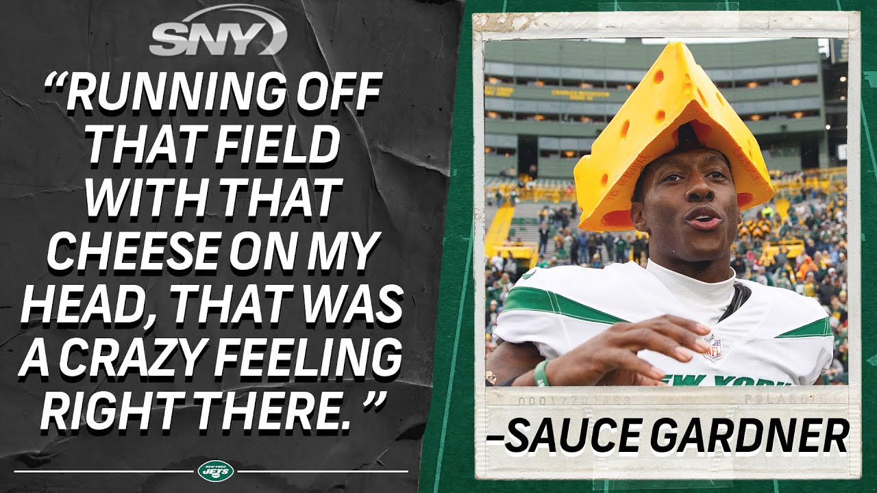 Sauce Gardner on running off the field with cheese head on, win over