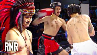 Vicious Aztec Warrior Throws Tomahawk Punch In The Ring