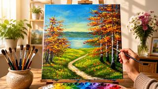 Easy Autumn Path Acrylic Painting | Colorful Fall Landscape Step-by-Step