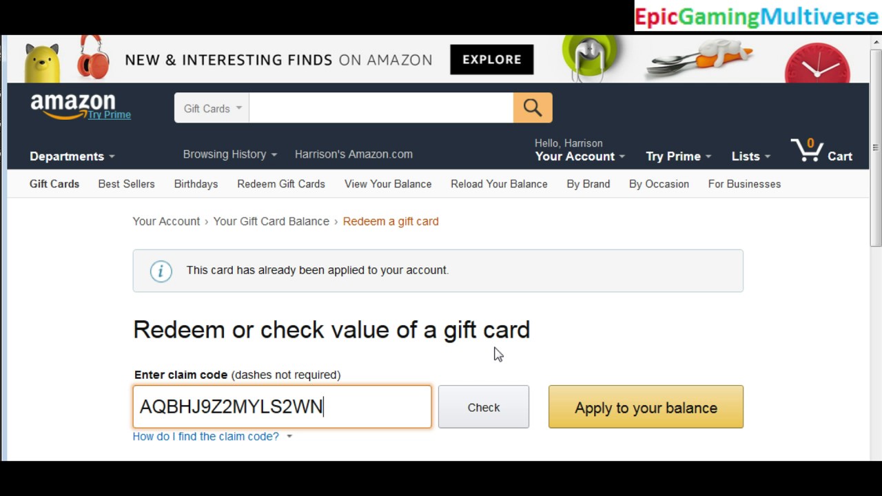 What Happens Revealed When A Consumer Attempts To Redeem A Used 25 Amazon Gift Card Code Online Youtube