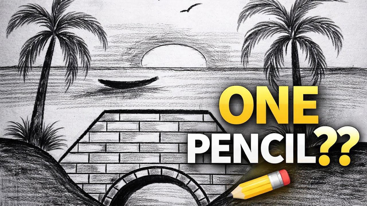 WOW! Beautiful Sunset Scenery Drawing with Just One Pencil ✏️  Easy Pencil Art