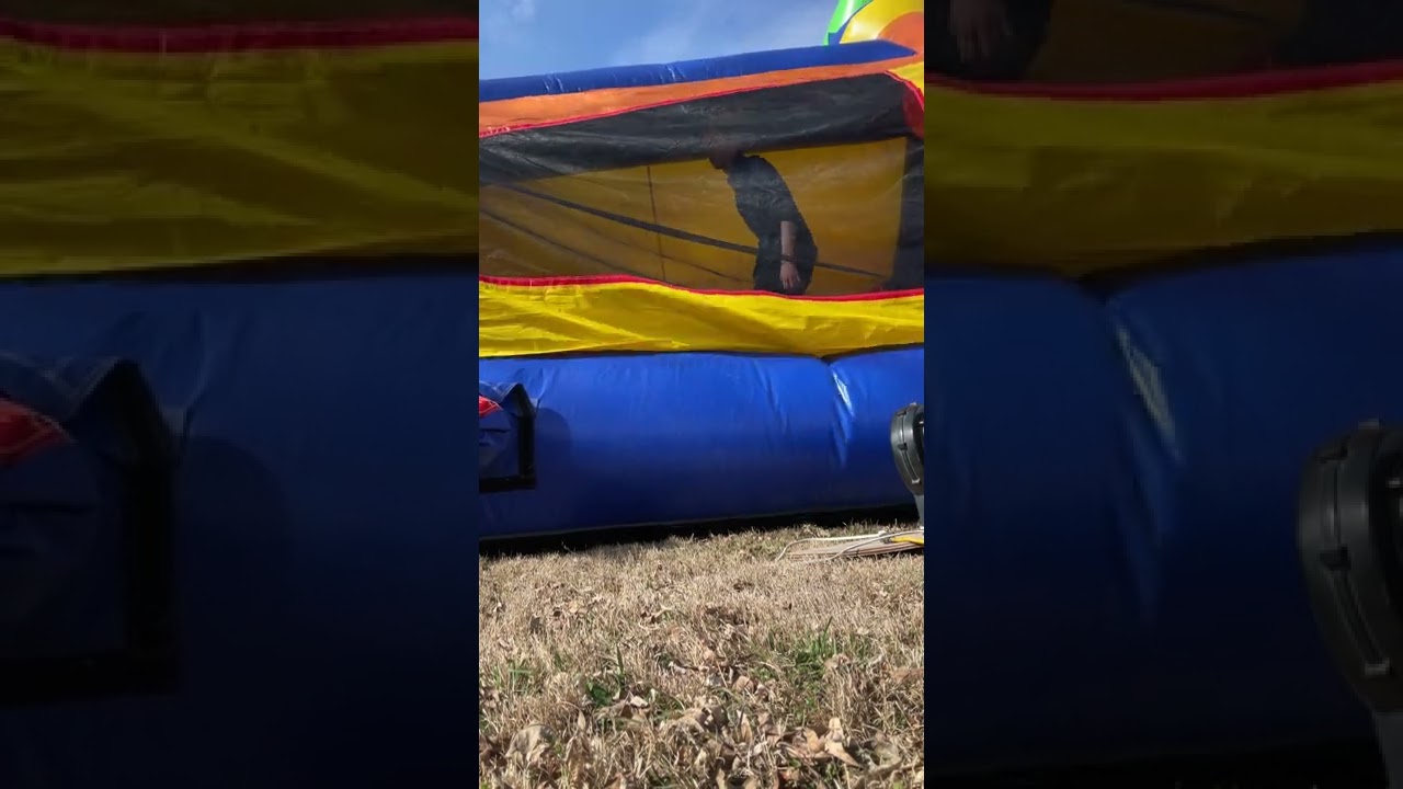 Bouncing hard on bounce house with weak blower