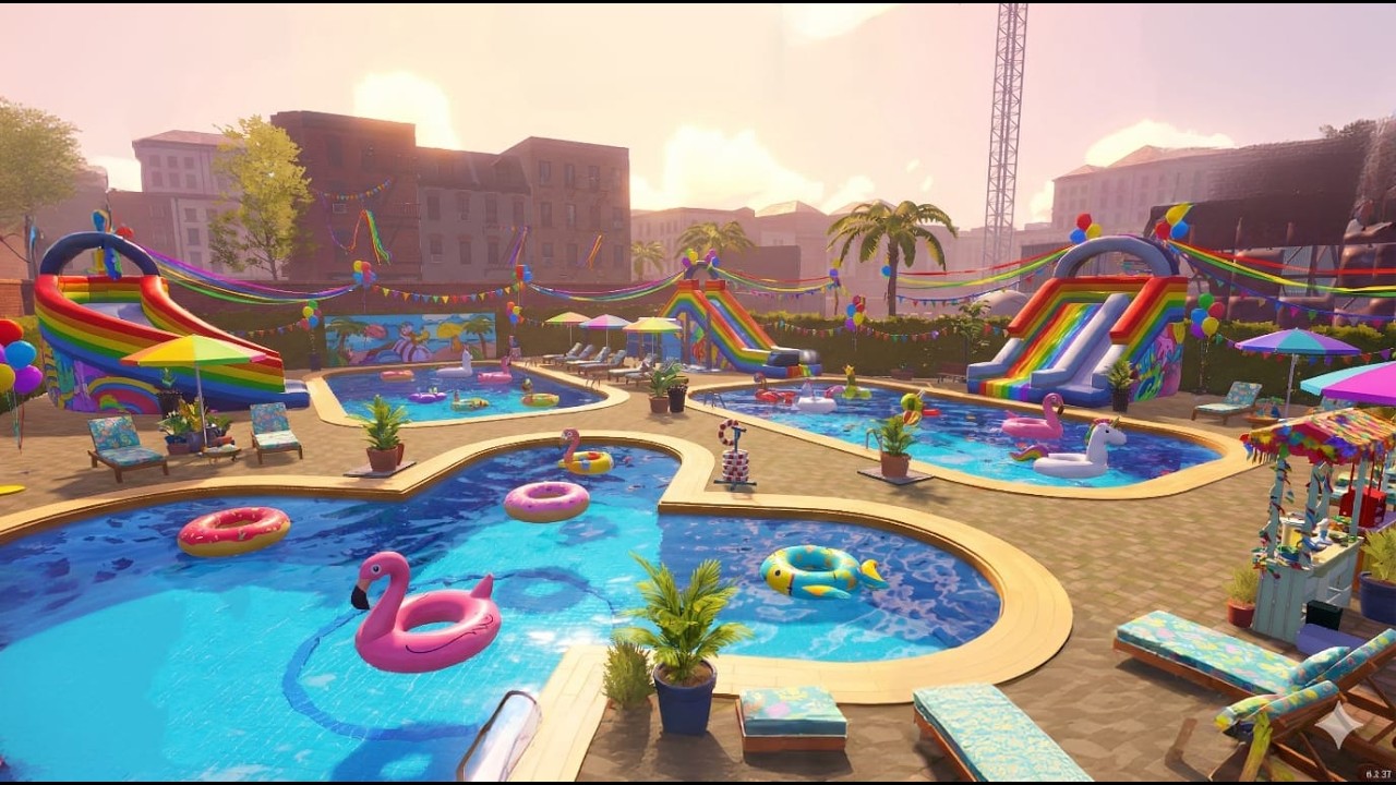 Iniciando o Paraíso Arco-Íris: Tematizando Meu Parque Aquático Colorido! 🌈💦