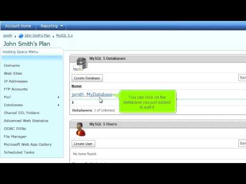How to create a My SQL database in WebsitePanel