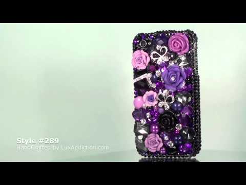 3D Swarovski crystal Purple Black Butterfly design bling case for iphone 4 4s