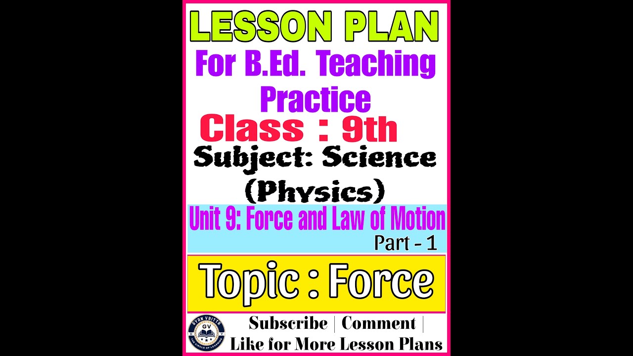 Class 9 Science Lesson Plan | Chapter 9: Force and Laws of Motion– Part 1 | Topic: Force & Its Types
