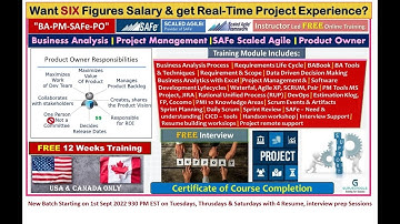 Business Analytics, Proj Mgmt, SAFe 23 Mar23- Pro Mgmt start Guruschools Instructor Led Training