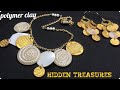 DIY. FAKE SHELLS COIN NECKLACE AND EARRINGS MADE OF POLYMER CLAY.