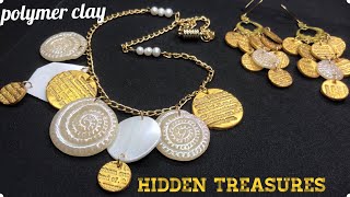 DIY. FAKE SHELLS COIN NECKLACE AND EARRINGS MADE OF POLYMER CLAY.
