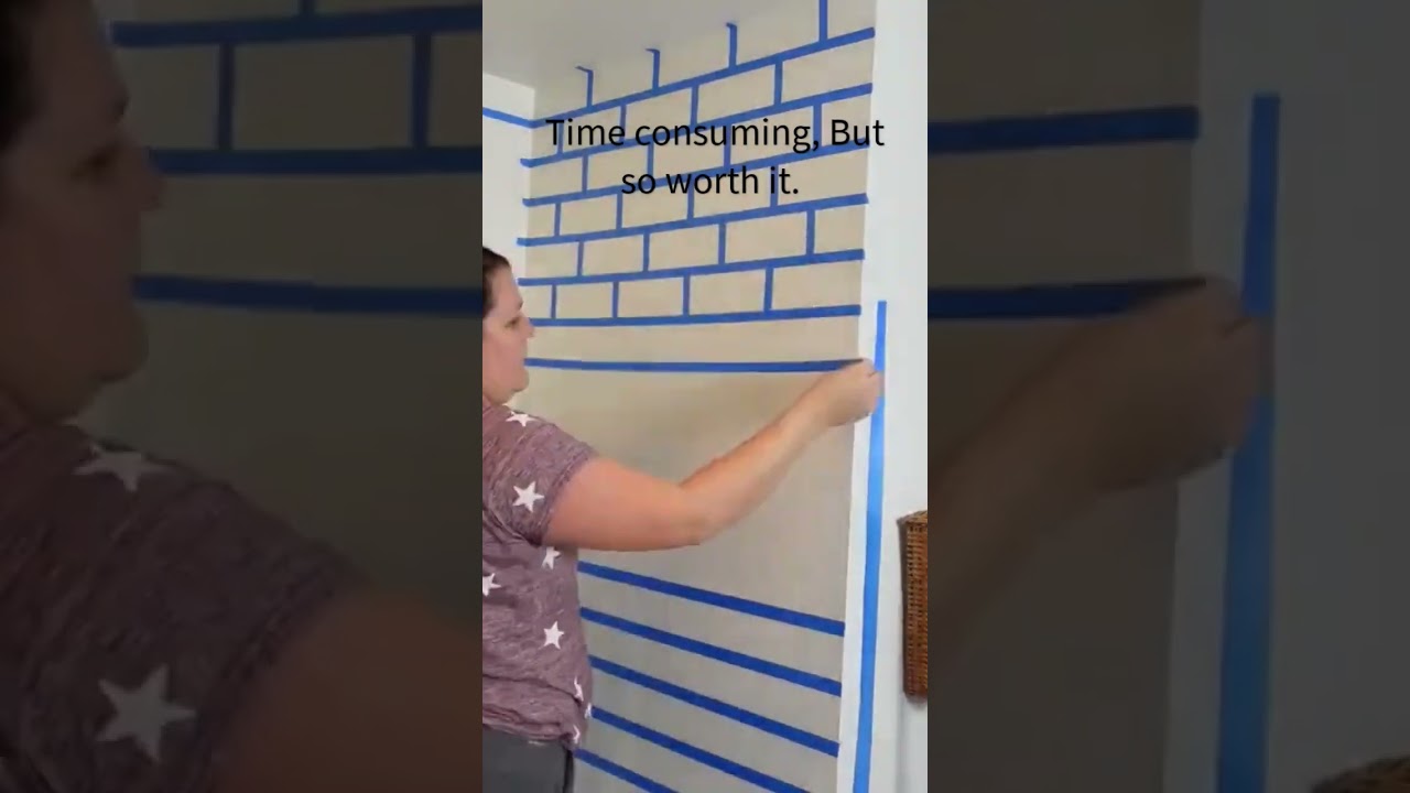 Taping My faux Brick tiles Using Painter's Tape and a Cardboard Template