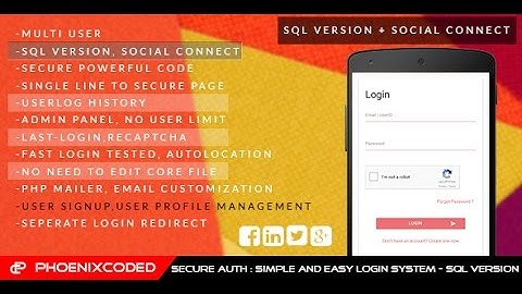 Secure auth:Simple and Easy login sys - SQLVersion by Phoenixcoded