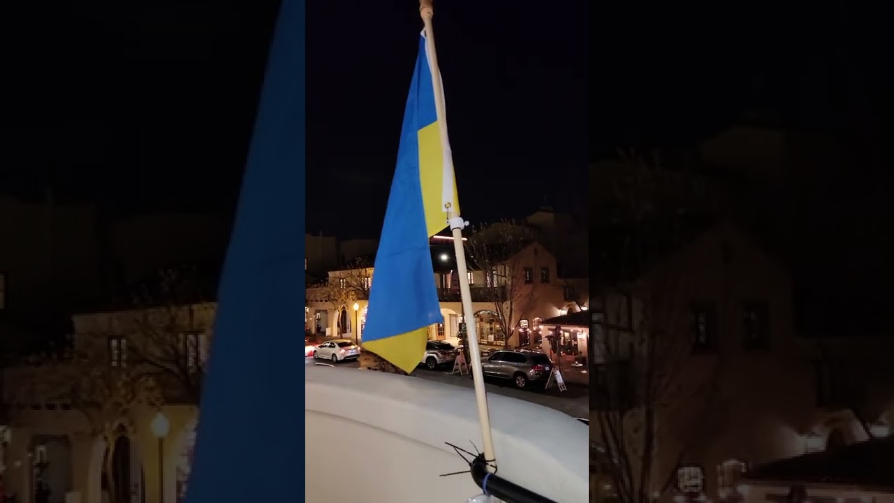 Flying Ukrainian flag in Palo Alto, CA USA