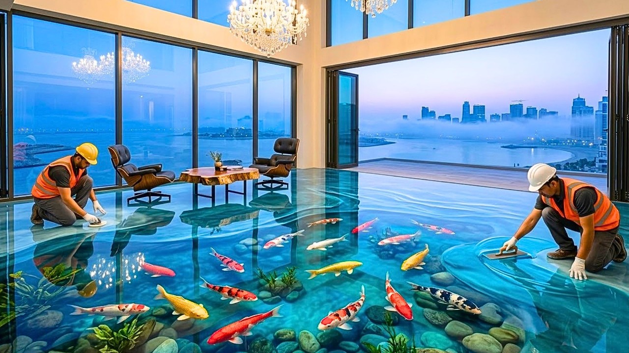 Top 11 Mystical Blue Lagoon Epoxy Floors Featuring Transparent Resin with 3D Koi Fish
