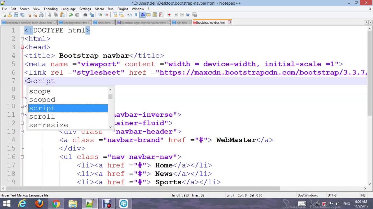 Bootstrap navigation bar with signup and signin button - YouTube