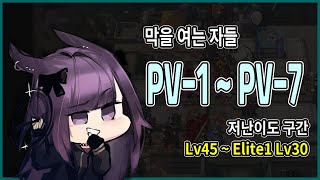 PV-1, PV-2, PV-3, PV-4, PV-5, PV-6, PV-7 (저스펙 구간 Lv45 ~ 1정예 Lv30) / 최저스펙 공략 / 막을 여는 자들 [명일방주]