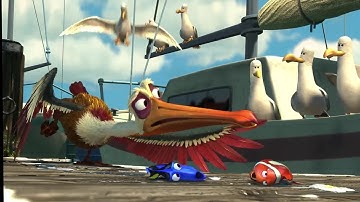 Nigel helping Marlin and Dory to escape  seagulls scene (Finding Nemo 2003)