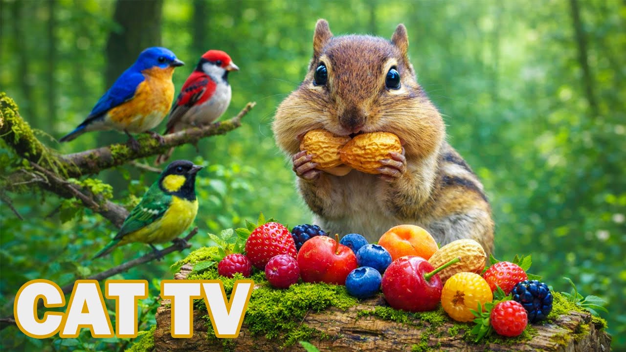 Cat TV for Cats to Watch🐱 Peaceful Fall Forest | Birds & Squirrels Playing 4K
