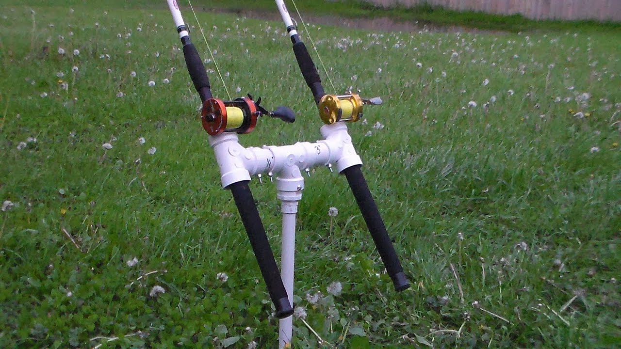 PVC and rebar double rod holder for bank fishing 