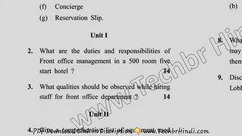 BHM 2nd Sem Front Office Question Paper