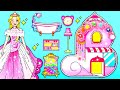 Paper Dolls Dress Up - Pink Rapunzel Decorate The LETTER B House - Barbie Room Makeover Handmade