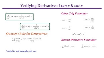 Verifying Derivatives with Quotient Rule: tan x & cot x -p1 (Calculus I)