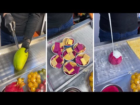 Mango and Dragon Fruit Ice Cream Rolls | Homemade Ice Cream | Street Food | Yummy Desserts