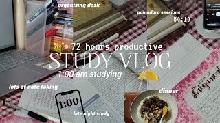 72 hrs study vlog💌note taking,pomodoro sessions,1:00am studying,organising desk,late night ft coffee
