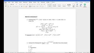 Math131 SI Session Worksheet 8 problems