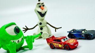 Cars 3 Toys Lightning Mcqueen & Jackson Storm Racers For Play Doh Olaf & Monsters University Mike