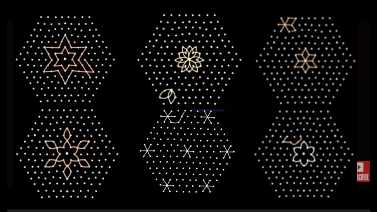 Collection of six 15x8 Rangolis | 15 Dots Rangoli| Chukki Rangoli |15x8 Sikku Kolam|Chukkala Muggulu