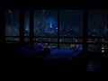 Acomdese en una habitacin con vista a la ciudad en una noche lluviosa para dormir y relajarse  