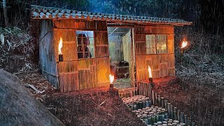 2hari solo camping membangun tempat berlindung dengan atap bambu susun yang hangat juga nyaman
