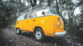Solo Van Camping With Wood Stove in The Rain Forest During a Cold Night [ASMR]