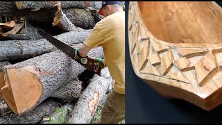 From LOG to BOWL With HAND TOOLS - ASMR