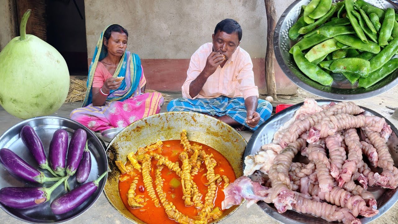 goat RIBS INTESTINE curry cooking with BOTTLE GOURD|BRINJAL with SIM vaji|how to mutton curry