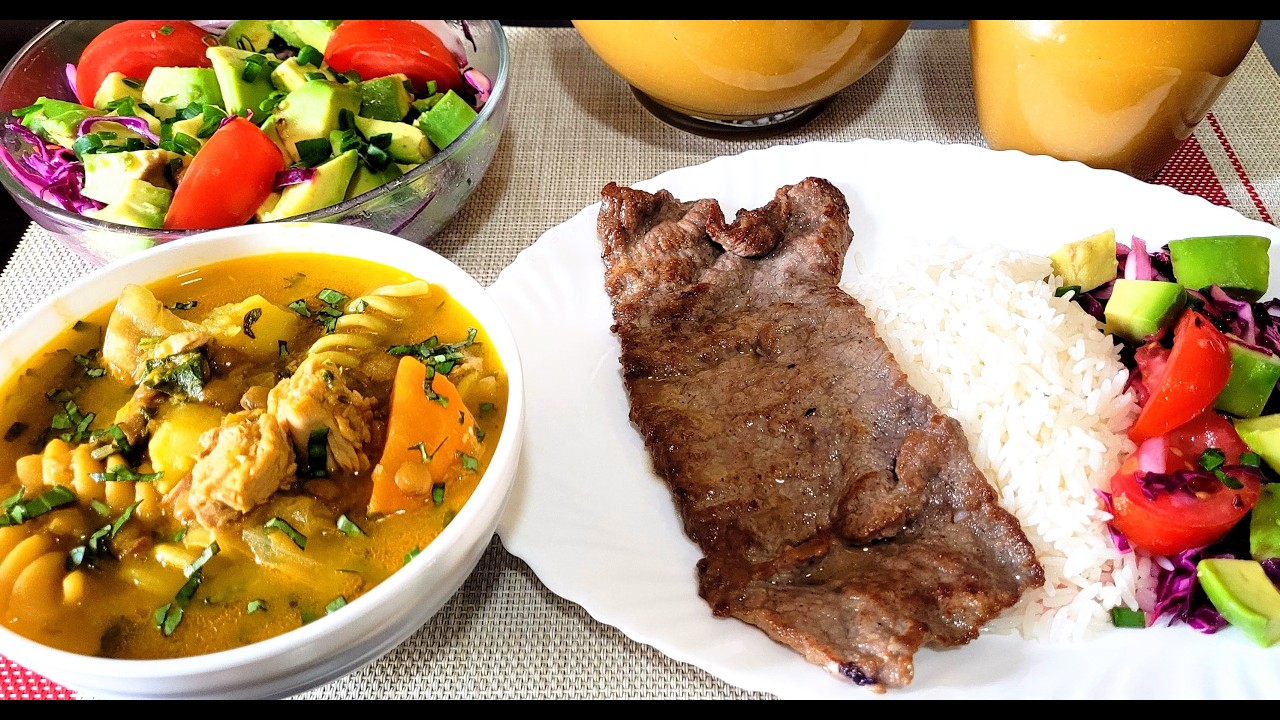 ♨️ALMUERZO EN POCOS MINUTOS‼️ SOPA DE LENTEJAS CON ATÚN, ENSALADA Y CARNE FRITA #comidaecuatoriana