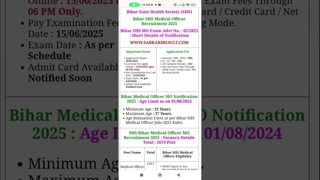 Bihar State Health Society Shs Medical Officer Mo  Recruitment 2025 Apply Online | 