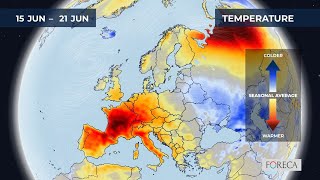 Monthly temperature forecast for Europe 13/6/2026