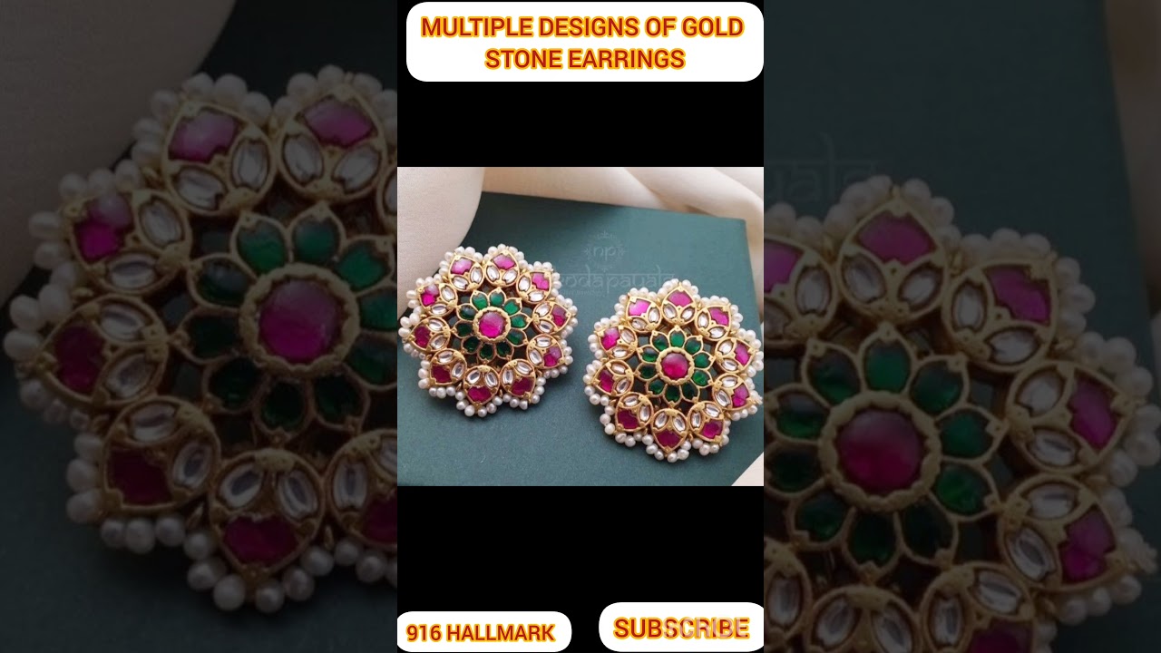 Multiple Designs Of Gold Stone Earrings 