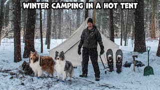 Winter Camping In A Hot Tent With My Dogs For 2 Nights