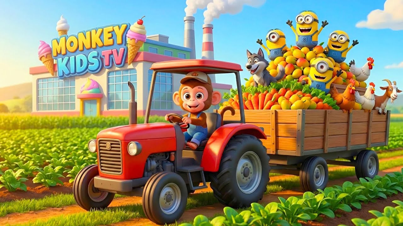Baby Monkey and Friends Harvest Fruit and Make a Giant Ice Cream | Cute and Fun Farm Adventure