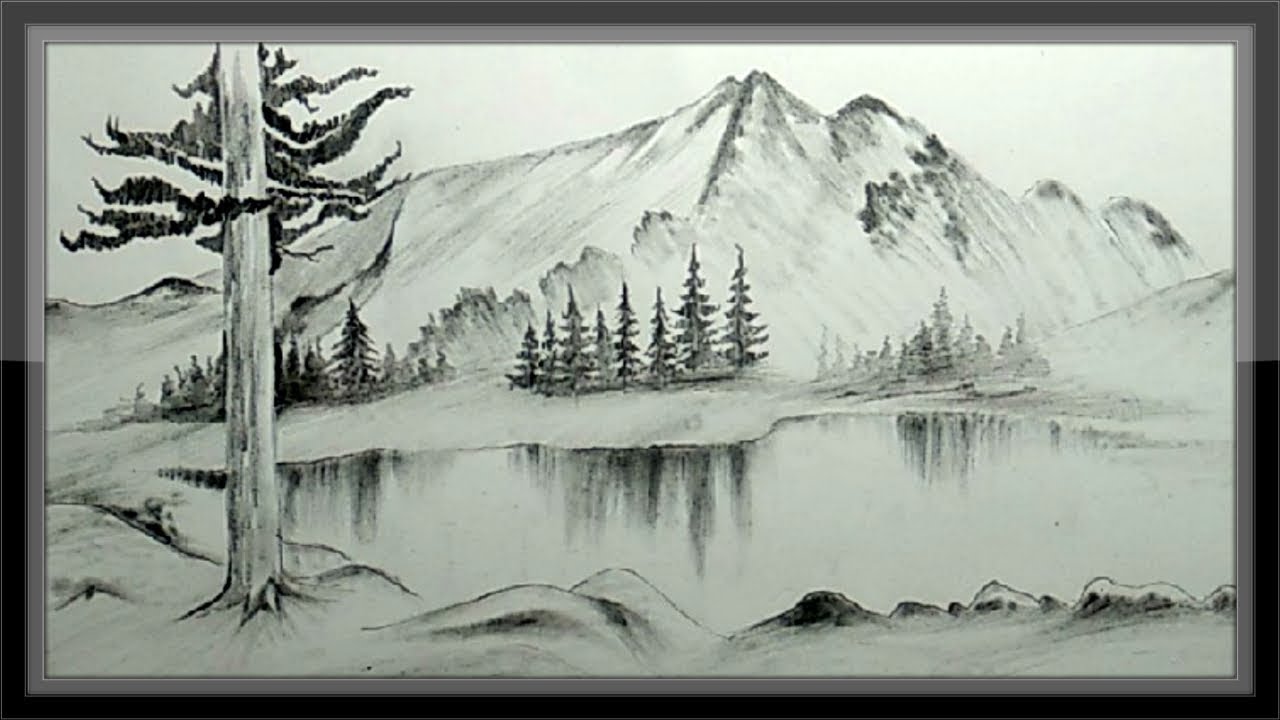 Easy Pencil Drawing Mountain Landscape Scenery Step By ...