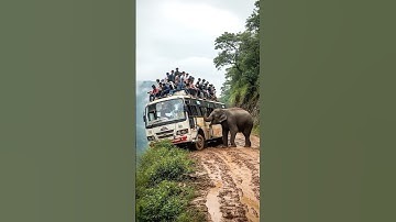 SHOCKING FOOTAGE: Elephant Charges Tourist Bus on Mountain Road | AI-Generated