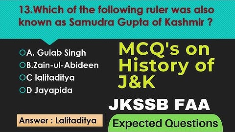 History of Jammu and Kashmir || JKSSB Finance accounts assistant ~ Top 30 Questions || Gk