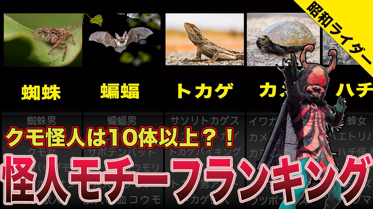 【仮面ライダー】クモ・コウモリはまさかの○位！ 怪人モチーフ採用数ランキング